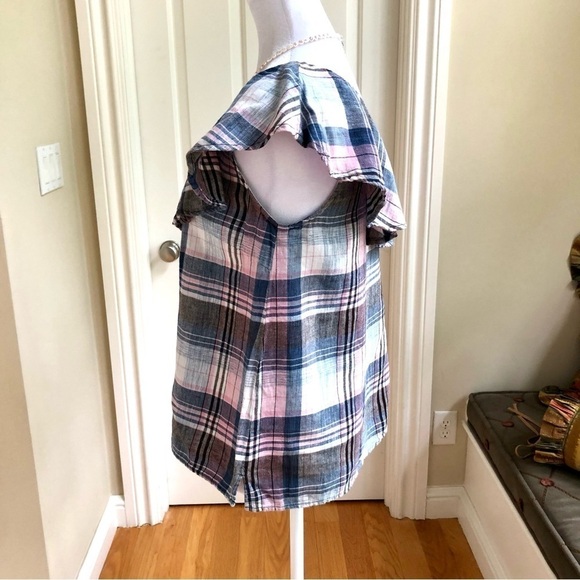 Anthropologie Top Plaid One Shoulder Pink Blue  (S) - Picture 2 of 7